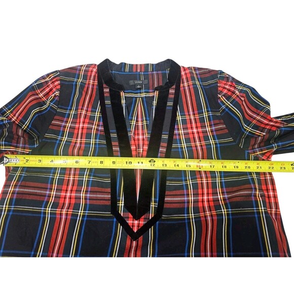 J Crew Velvet-Trimmed V-Veck Tunic Black Stewart Tartan Plaid Size Large - Picture 9 of 13